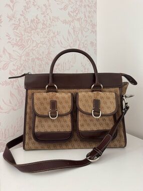 Dooney & Bourke Brown Signature Canvas Messenger Satchel with Dark Brown Trim